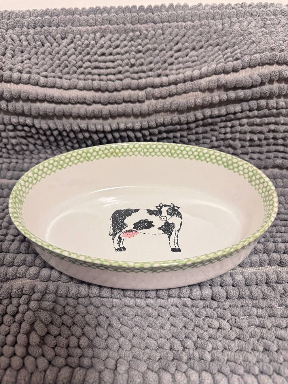 Vintage Teamson Folk Craft Cow Oval Stoneware Dish | Farmhouse Serving Bowl - Picture 2 of 8